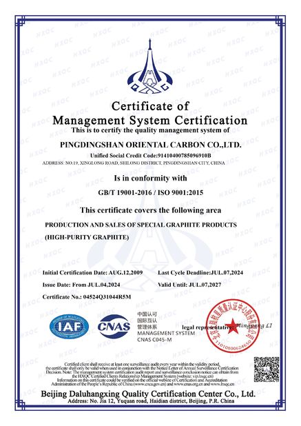 China Pingdingshan Oriental Carbon Co.,Ltd. Certificações